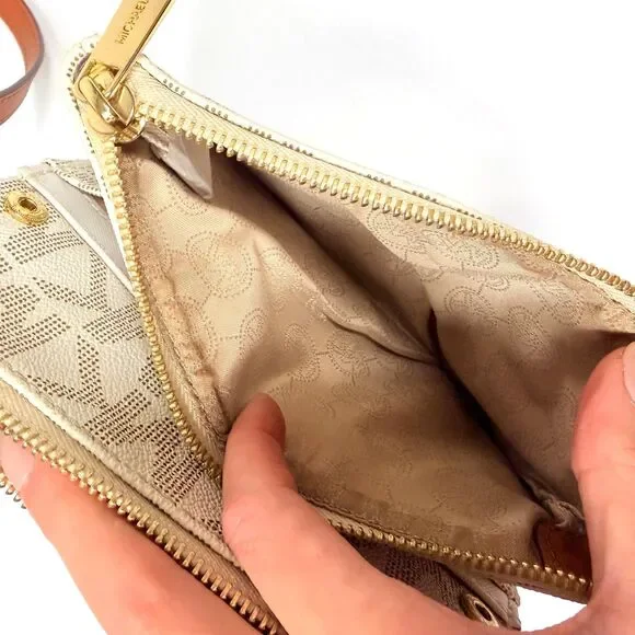 Michael Kors Fulton Small Saffiano Leather Messenger Bag Vanilla Acorn Neutral - Picture 10 of 12